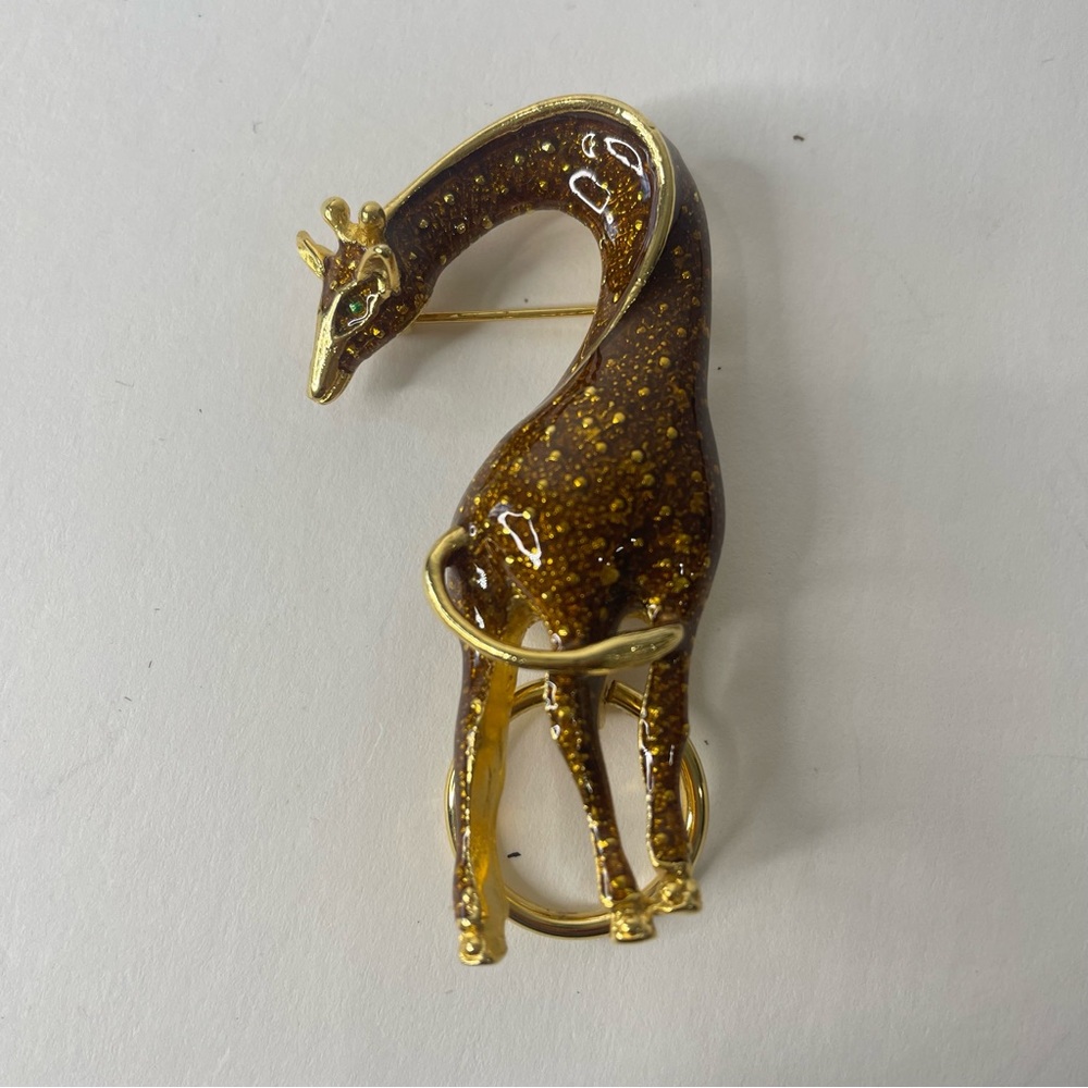 Vintage Hilo Giraffe Brooch Brown Gold Tone Enamel Pin Scarf Holder